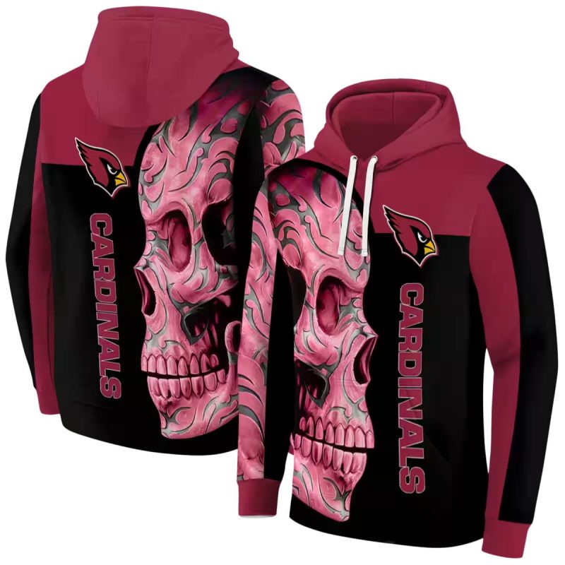 Arizona Cardinals Skull Motif Red Black Aop Hoodie 1