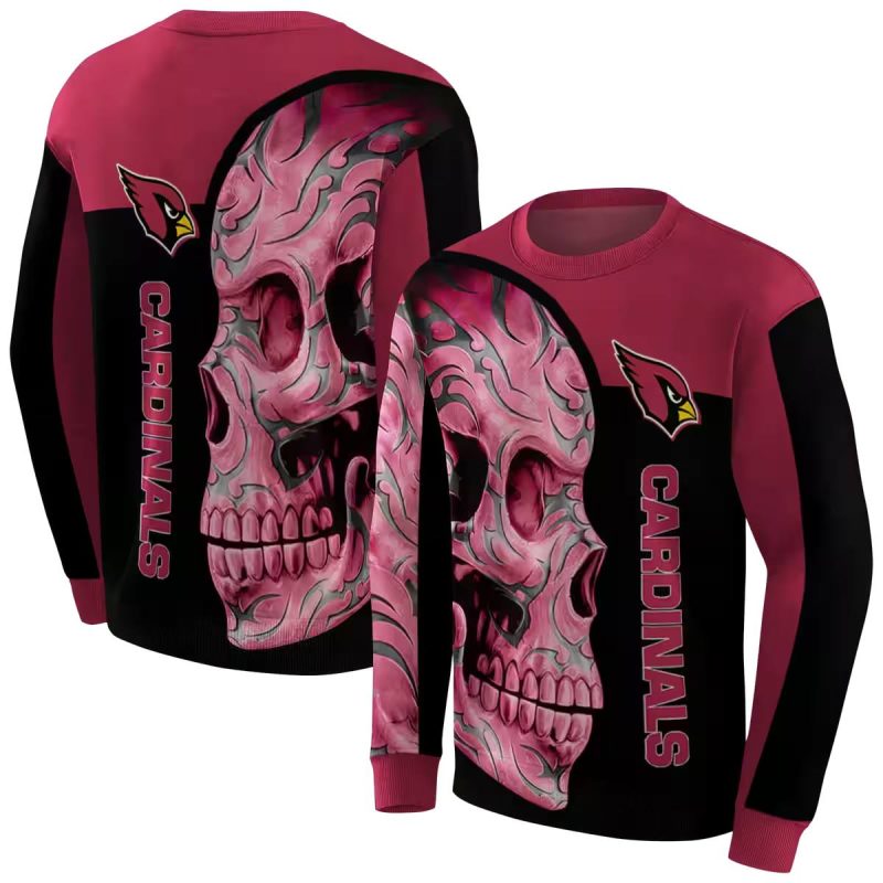 Arizona Cardinals Skull Motif Red Black Aop Sweatshirt 1