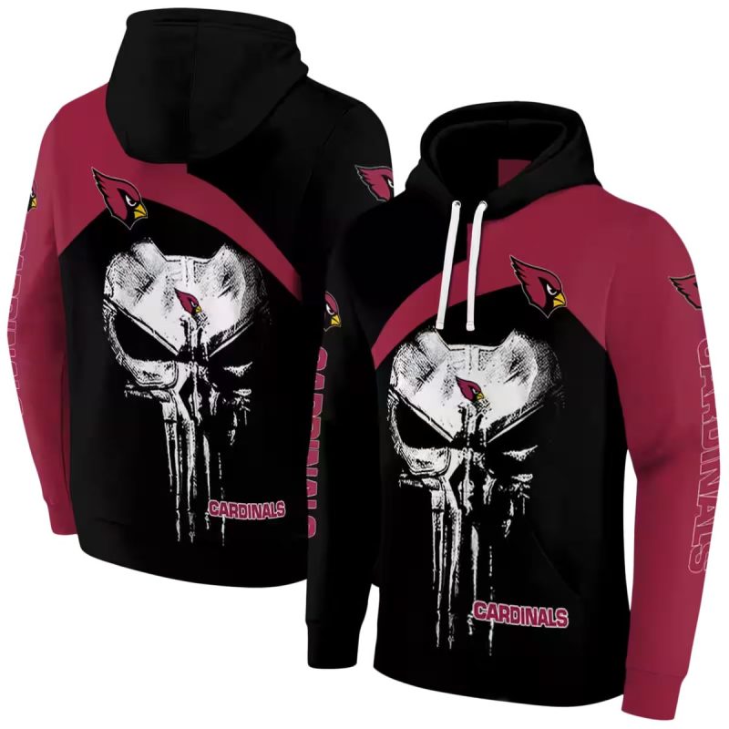 Arizona Cardinals Skull Punisher Black Red Aop Hoodie 1