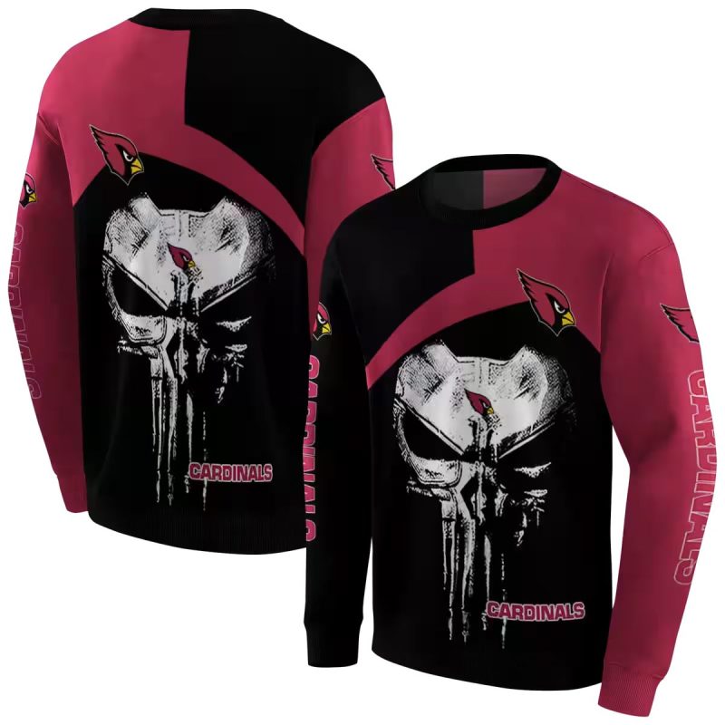 Arizona Cardinals Skull Punisher Black Red Aop Sweatshirt 1