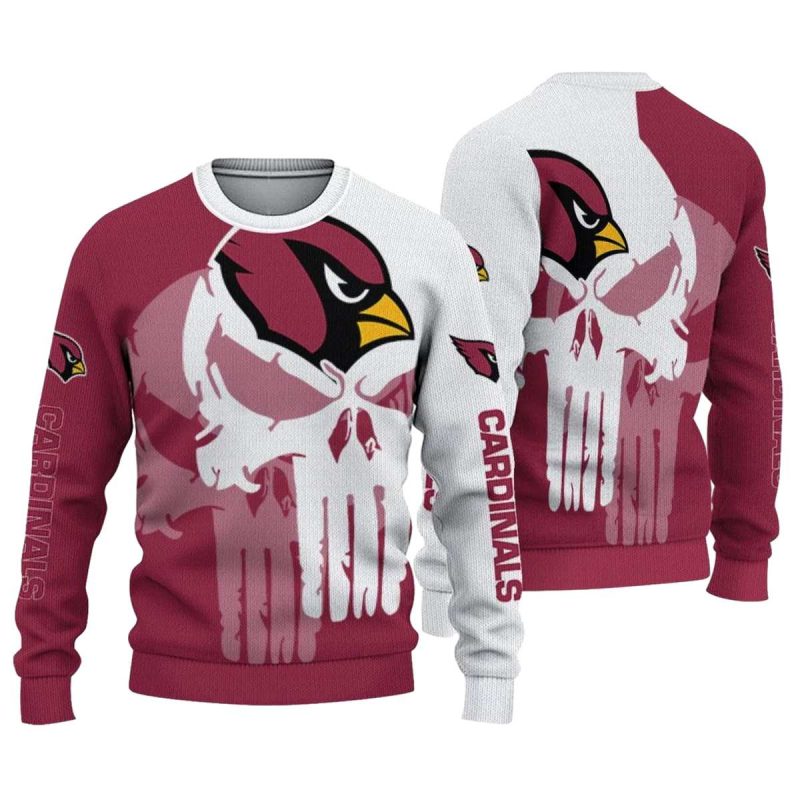 Arizona Cardinals Skull Split Red White Aop Sweatshirt 1