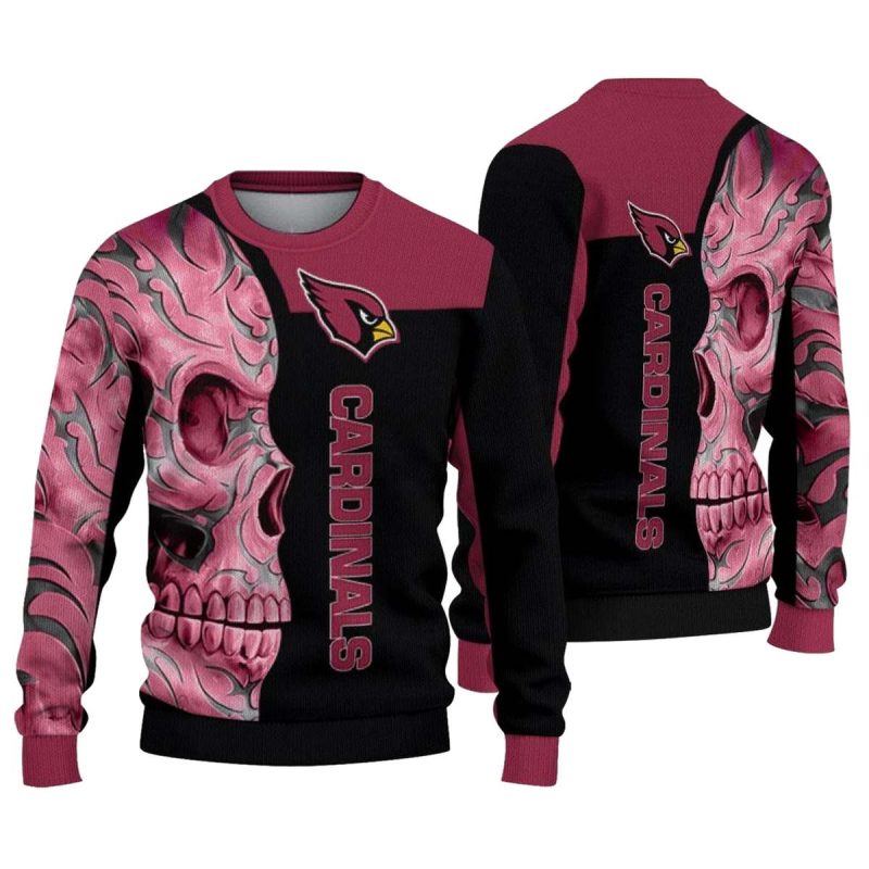 Arizona Cardinals Skull Swirl Red Black Aop Sweatshirt 1