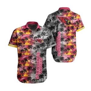 Arizona Cardinals Sunset And Palm Trees Split Hawaiian Shirt