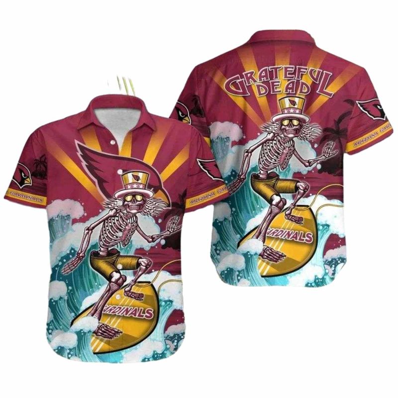 Arizona Cardinals Surf Skeleton Grateful Dead Tribute Hawaiian Shirt 1