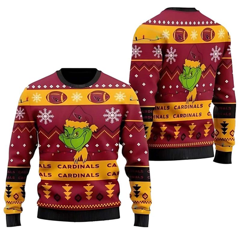 Arizona Cardinals Team Logo Cute Grinch Ugly Christmas Sweater 1