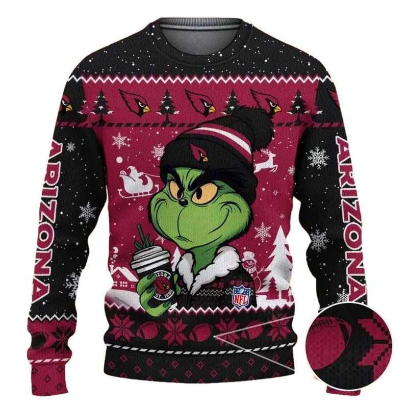Arizona Cardinals The Grinch Drink Coffee Ugly Sweater 1
