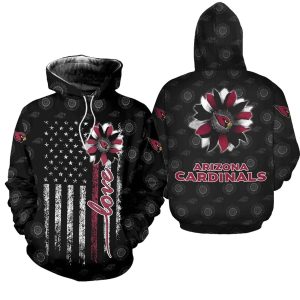 Arizona Cardinals US Flag And Sunflower AOP Hoodie