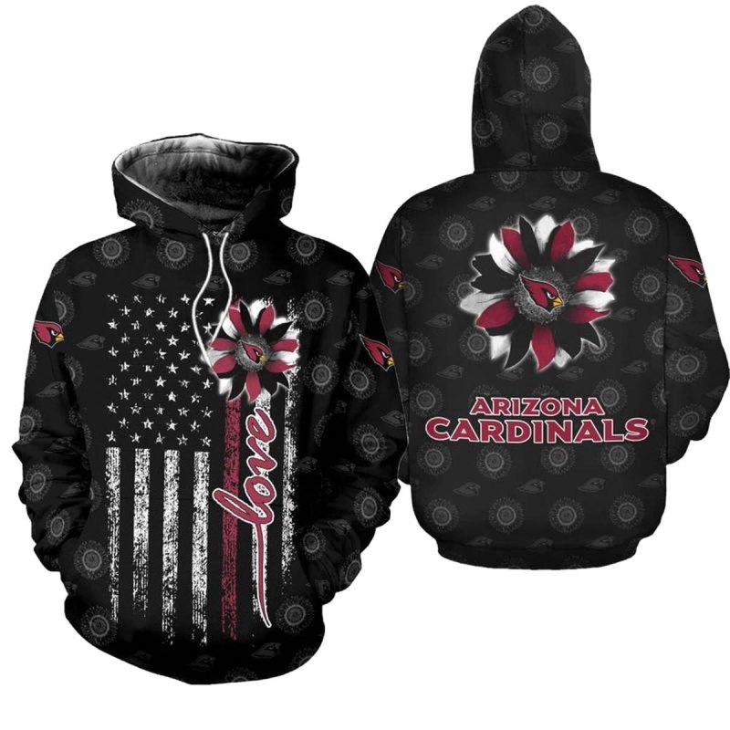 Arizona Cardinals Us Flag And Sunflower Aop Hoodie 1