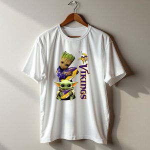Baby Groot And Yoda Hugging Minnesota Vikings Football T Shirt