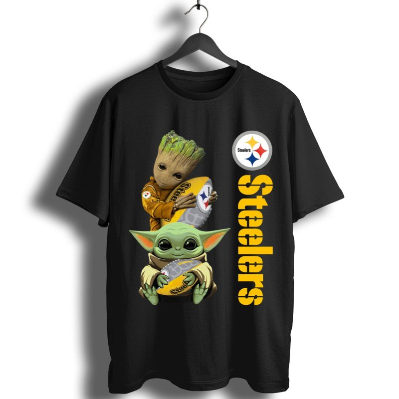 Baby Yoda And Groot Hug Pittsburgh Steelers Shirt T Shirt 1