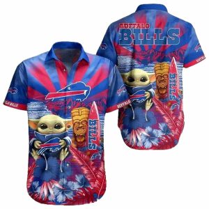 Baby Yoda Buffalo Bills Tropical Mascot Fan Hawaiian Shirt