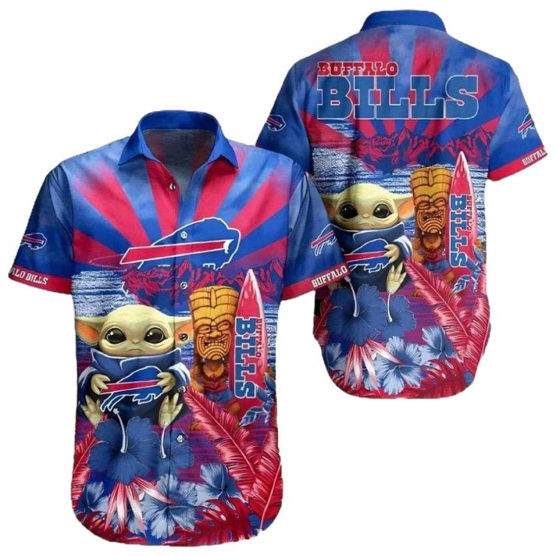 Baby Yoda Buffalo Bills Tropical Mascot Fan Hawaiian Shirt 1