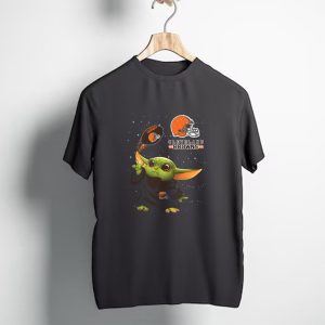Baby Yoda Cleveland Browns Football Helmet Starry Night T-Shirt