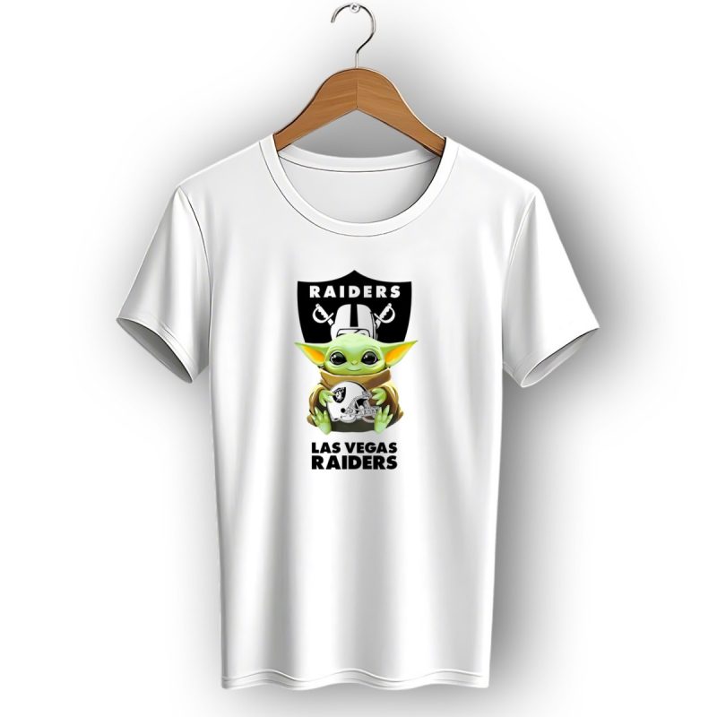 Baby Yoda Holding Las Vegas Raiders Helmet With Raiders Logo Background T Shirt 1 T Shirt 1