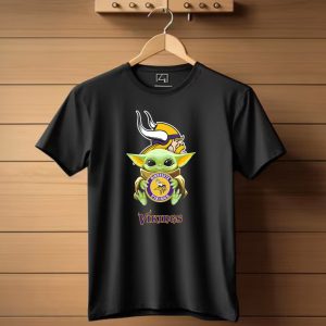 Baby Yoda Holding Minnesota Vikings Emblem With Vikings Text T Shirt