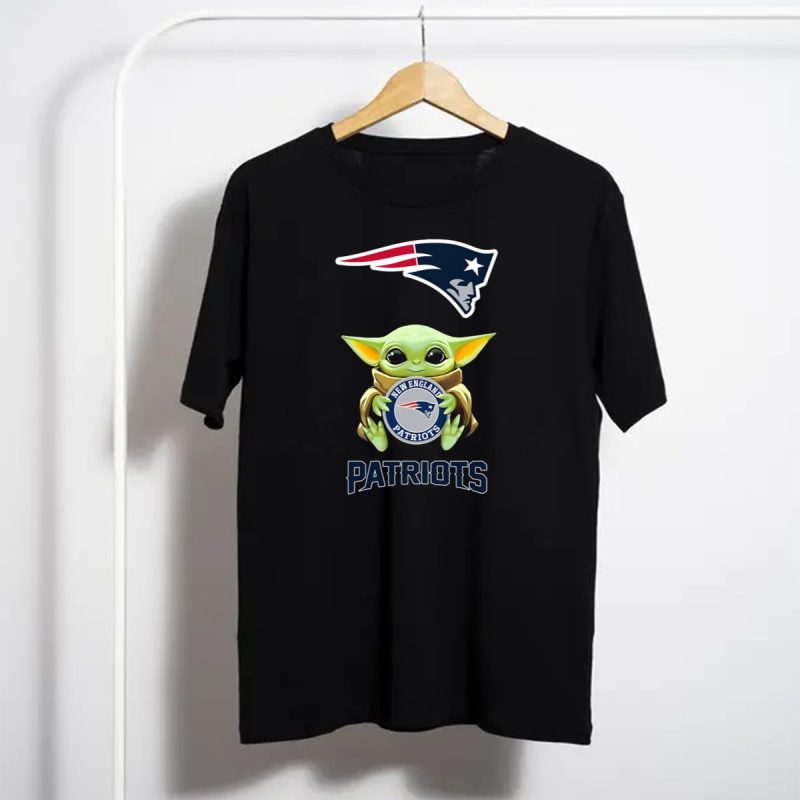 Baby Yoda Holding New England Patriots Symbol With Patriots Logo Above T Shirt T Shirt 1