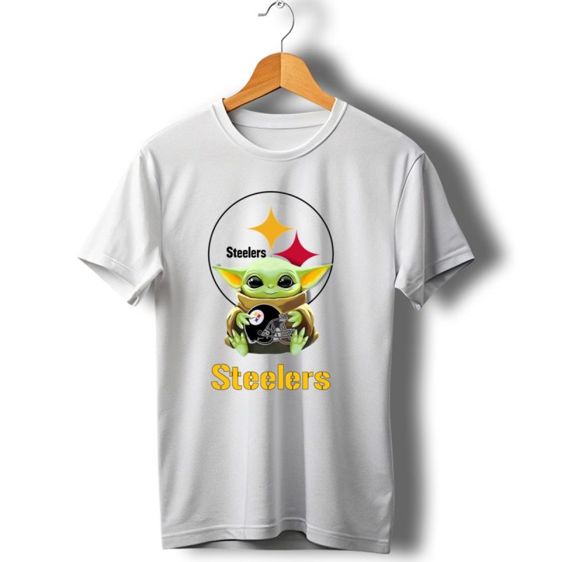Baby Yoda Hugging Steelers Helmet With Pittsburgh Steelers T Shirt 1 T Shirt 1