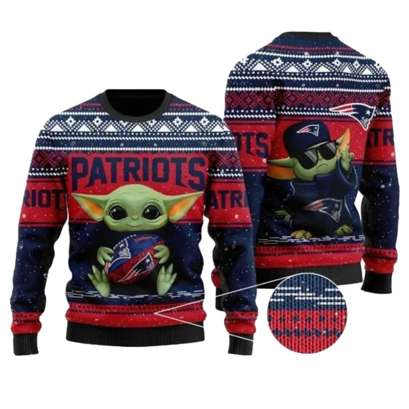 Baby Yoda Love New England Patriots Christmas Ugly Sweater 1