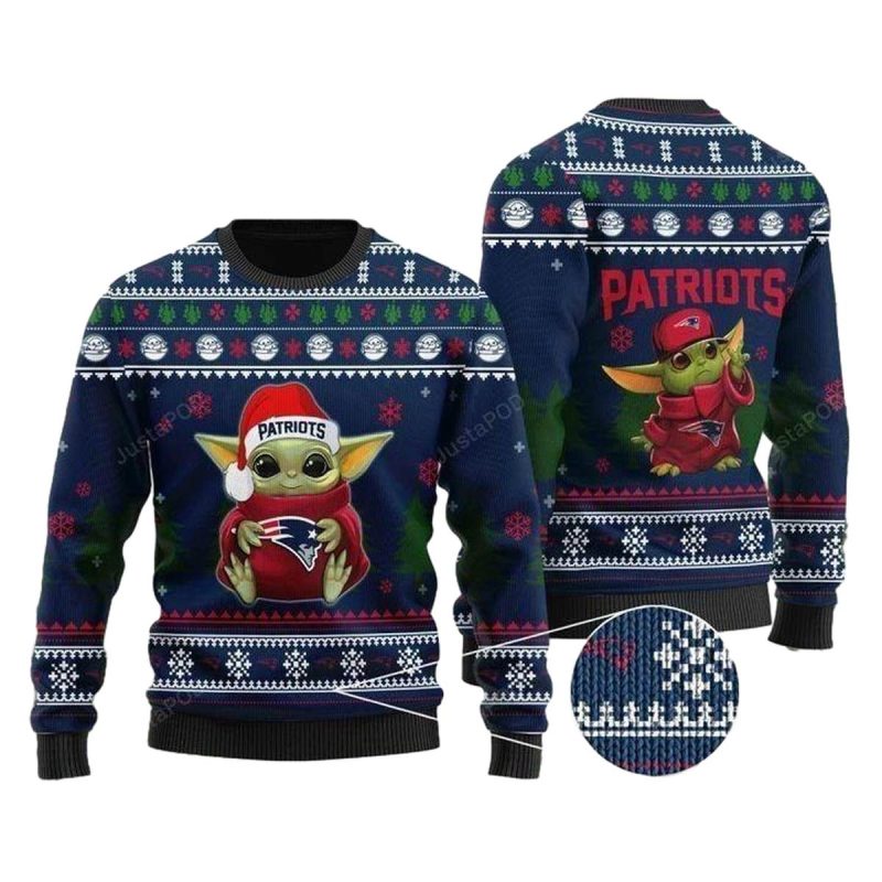 Baby Yoda New England Patriots Christmas Ugly Sweater 1