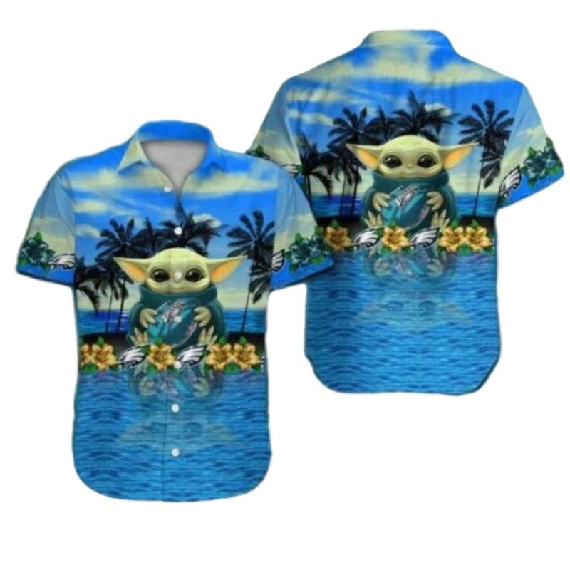 Baby Yoda Philadelphia Eagles Hawaiian Shirt With Ocean Theme 1 3 1024X1024 1