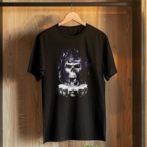 Baltimore Ravens 52 Skulls And Flames Football Helmet T-Shirt