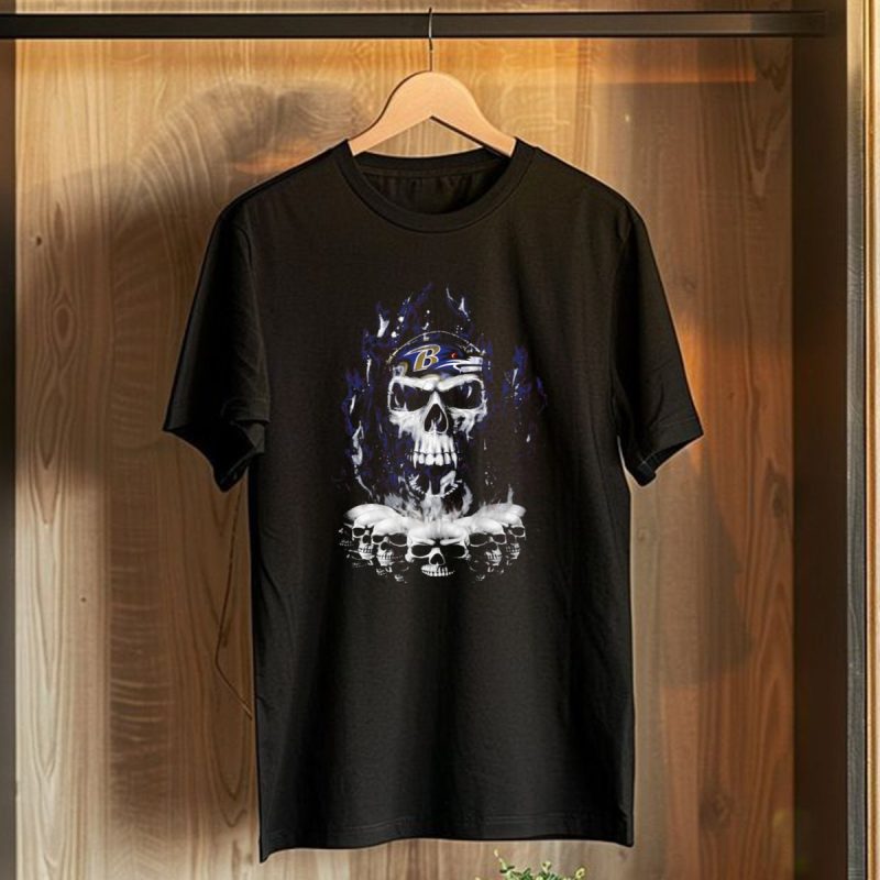 Baltimore Ravens 52 Skulls And Flames Football Helmet T Shirt 1 T Shirt 1