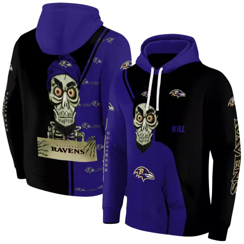 Baltimore Ravens Achmed Skull Purple Black Aop Hoodie 1