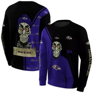 Baltimore Ravens Achmed Skull Purple Black AOP Sweatshirt