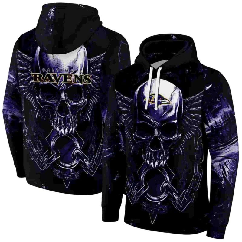 Baltimore Ravens Angel Skull Artwork Purple Black Aop Hoodie 1