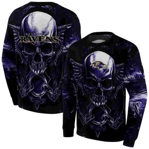 Baltimore Ravens Angel Skull Artwork Purple Black AOP Sweatshirt
