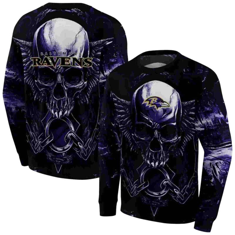Baltimore Ravens Angel Skull Artwork Purple Black Aop Sweatshirt 1
