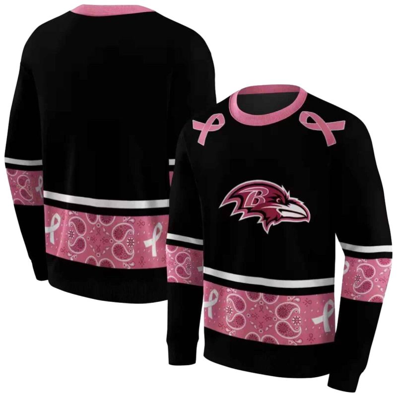 Baltimore Ravens Awareness Ribbon Black Pink Aop Sweatshirt 1