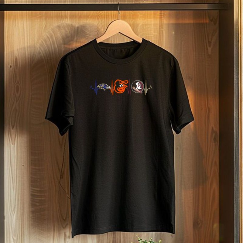 Baltimore Ravens Baltimore Orioles Florida State Seminoles Heartbeat T Shirt 1 T Shirt 1
