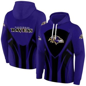 Baltimore Ravens Concentric Lines Purple Black AOP Hoodie