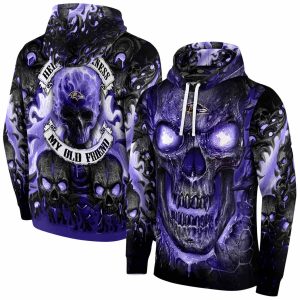 Baltimore Ravens Demonic Skull Purple Black AOP Hoodie
