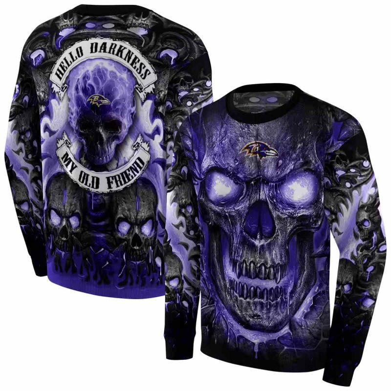 Baltimore Ravens Demonic Skull Purple Black Aop Sweatshirt 1