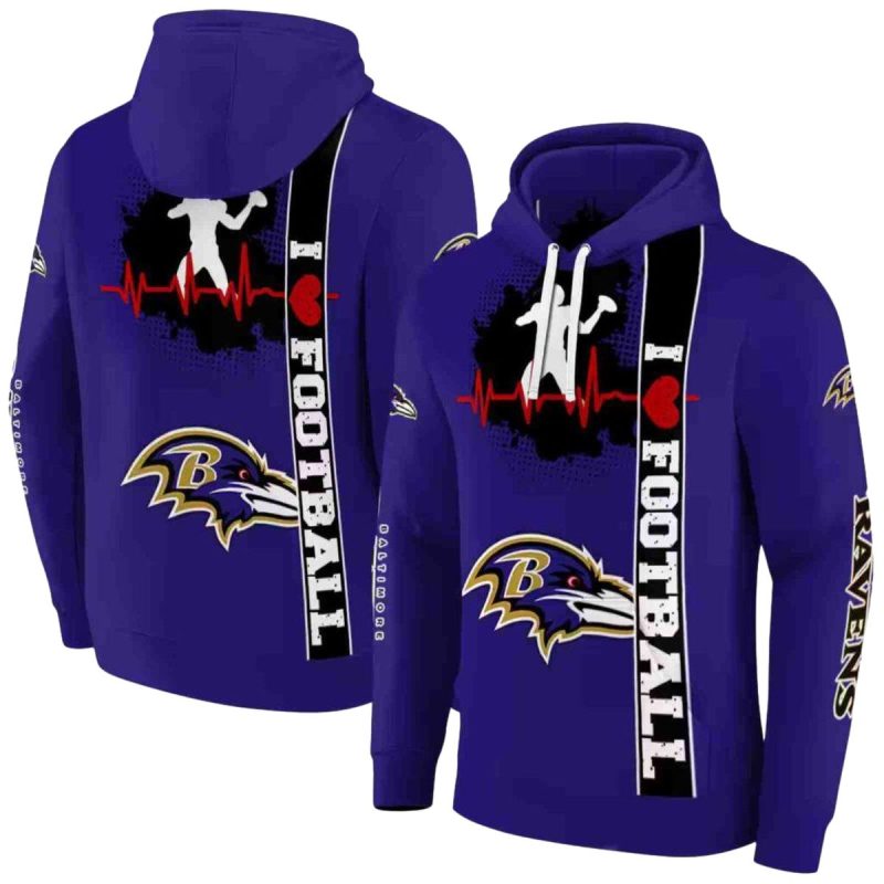Baltimore Ravens Football Heartbeat Purple Aop Hoodie 1