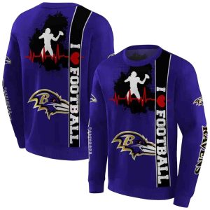 Baltimore Ravens Football Heartbeat Purple AOP Sweatshirt
