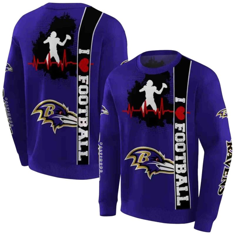 Baltimore Ravens Football Heartbeat Purple Aop Sweatshirt 1