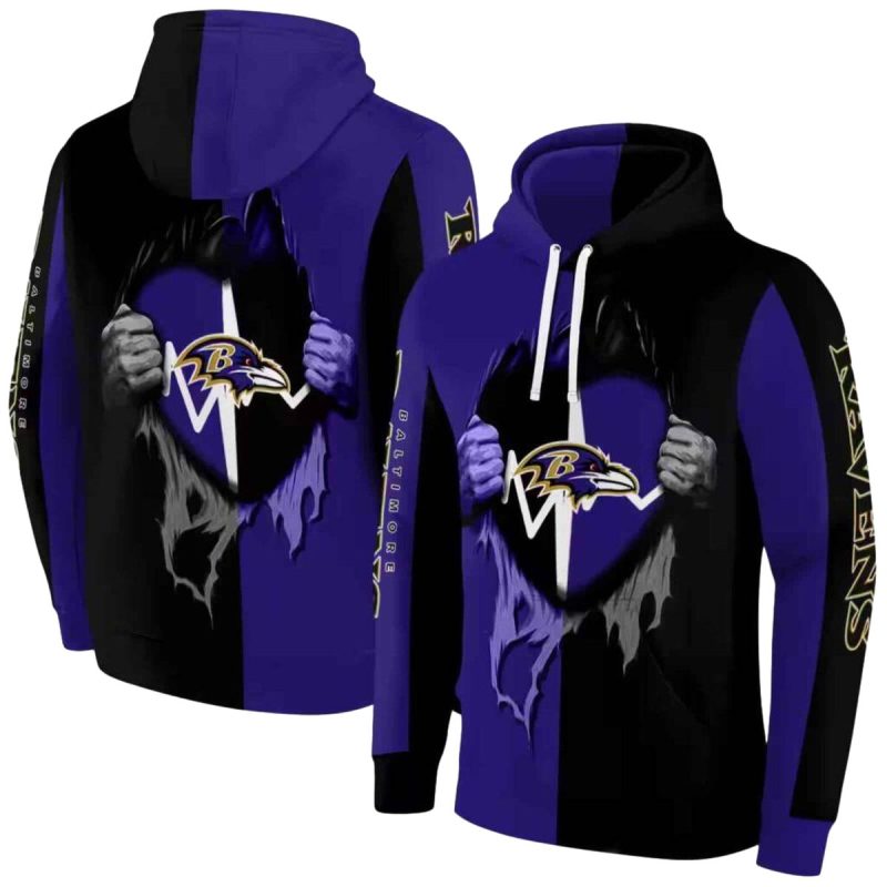 Baltimore Ravens Heartbeat Graphic Purple Black Aop Hoodie 1