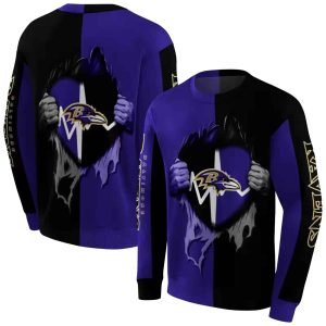 Baltimore Ravens Heartbeat Graphic Purple Black AOP Sweatshirt