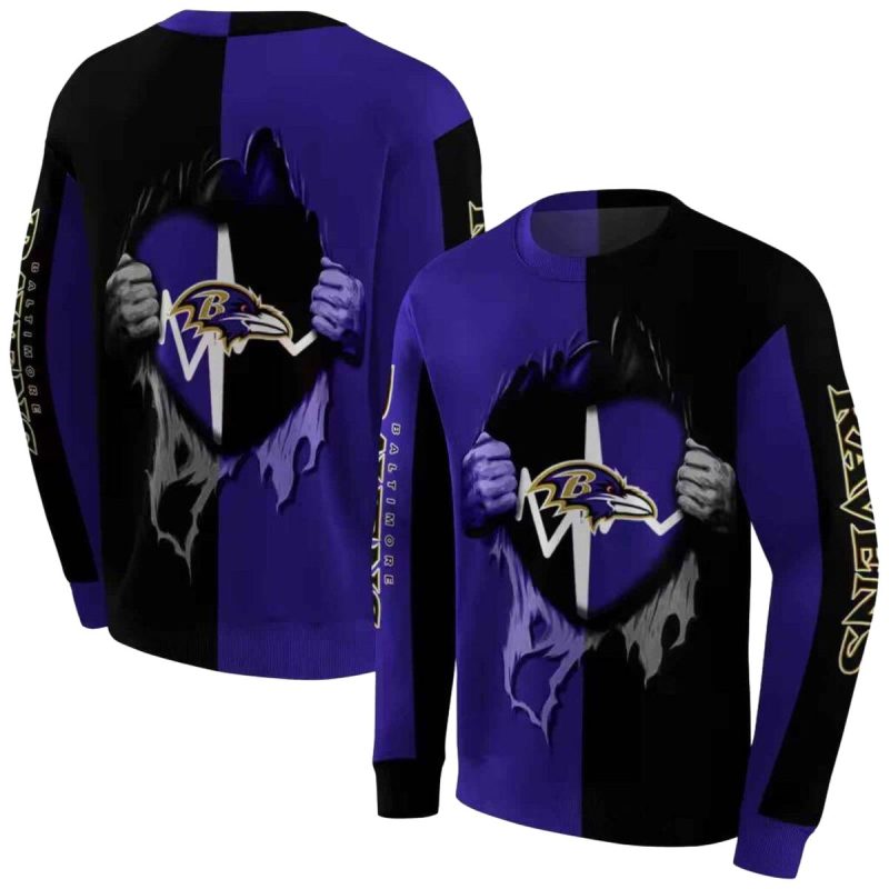 Baltimore Ravens Heartbeat Graphic Purple Black Aop Sweatshirt 1