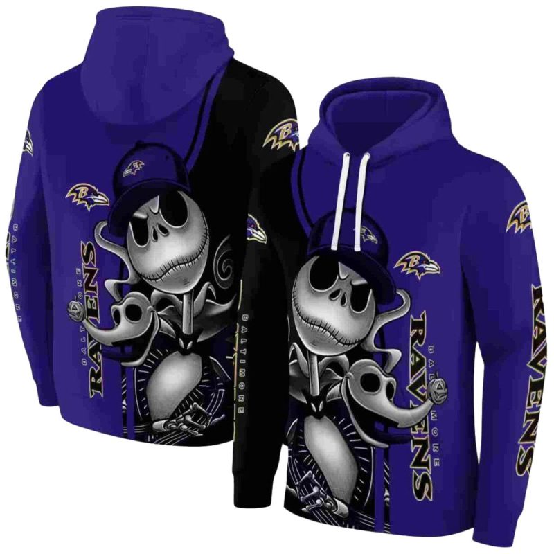 Baltimore Ravens Jack Skellington Purple Black Aop Hoodie 1