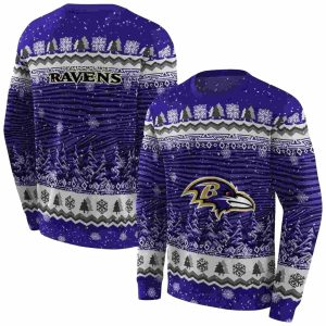 Baltimore Ravens Logo Christmas Trees Purple AOP Sweatshirt