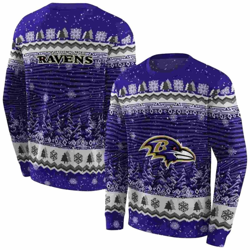 Baltimore Ravens Logo Christmas Trees Purple Aop Sweatshirt 1