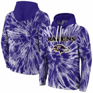 Baltimore Ravens Logo In My Heart Tie Dye Pattern Purple AOP Hoodie