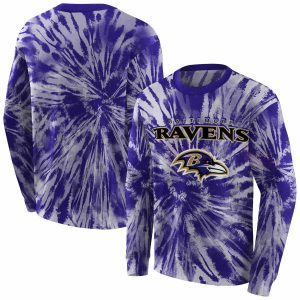 Baltimore Ravens Logo In My Heart Tie Dye Pattern Purple AOP Sweatshirt