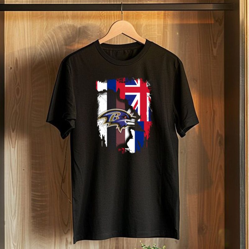 Baltimore Ravens Logo Over Hawaiian Flag Together T Shirt 1 T Shirt 1