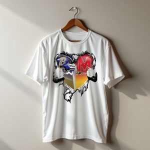 Baltimore Ravens Maryland Terrapins Heart Rip Football Fan T-Shirt