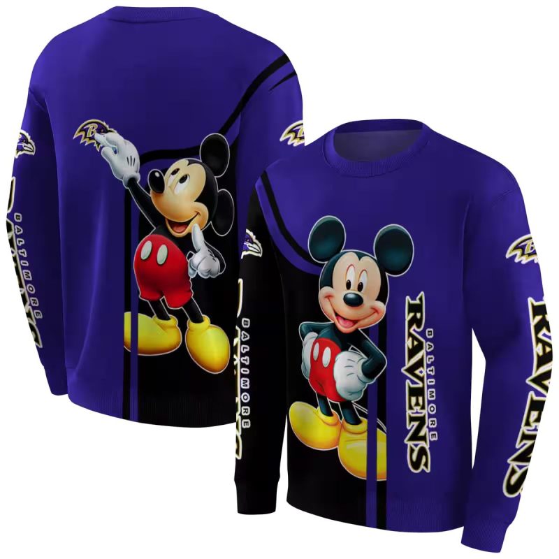 Baltimore Ravens Mickey Mouse Purple Black Aop Sweatshirt 1